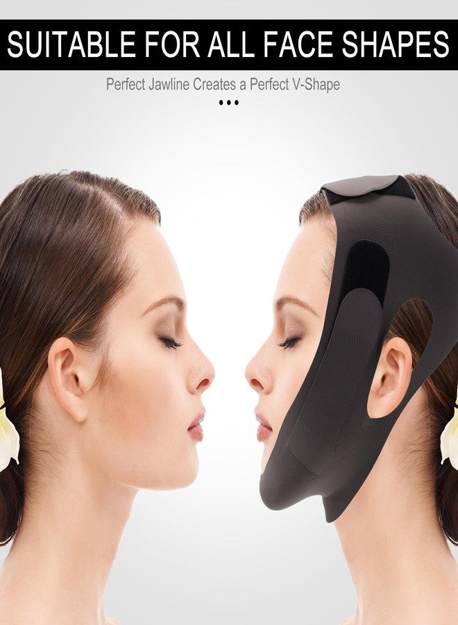 Sinbana 2pcs V Line Face Lifting Masks, Breathable Reusable Adjustable Nylon Face Jaw Lift Mask Ice Cool Chin Strap for Double Chin Reduction & V Shaped Jawline Contouring (Black) - Image 3